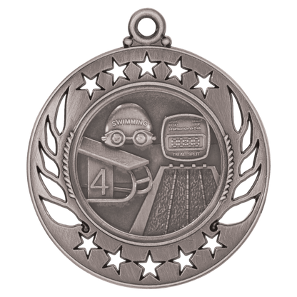 Antique Silver 2 1/4" Swimming Galaxy Medal