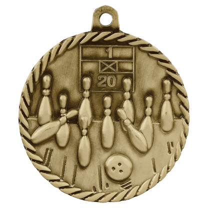 Antique Gold 2" Bowling High Relief Medal
