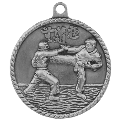 Antique Silver 2" Martial Arts High Relief Medal