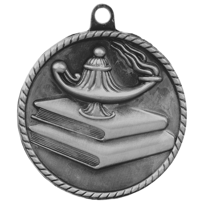 Antique Silver 2" Lamp of Knowledge High Relief Medal
