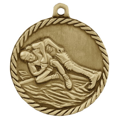 Antique Gold 2" Wrestling High Relief Medal