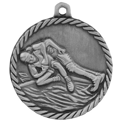 Antique Silver 2" Wrestling High Relief Medal