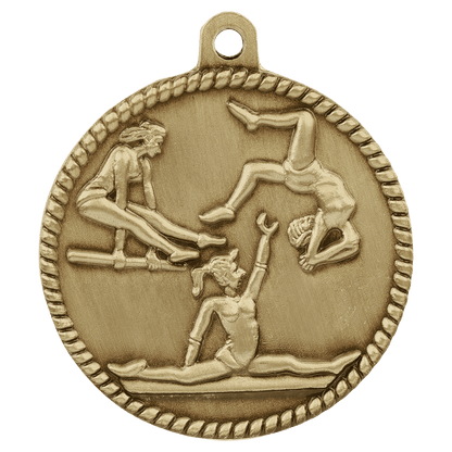 Antique Gold 2" Female Gymnastics High Relief Medal