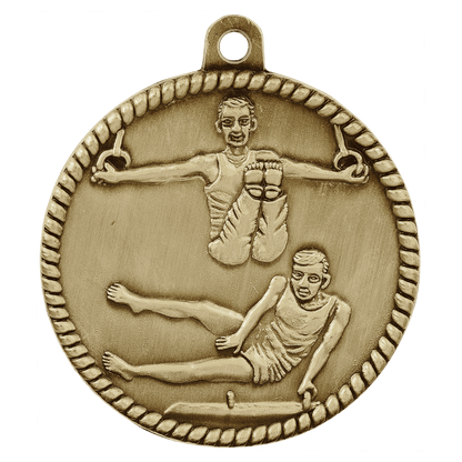 Antique Gold 2" Male Gymnastics High Relief Medal
