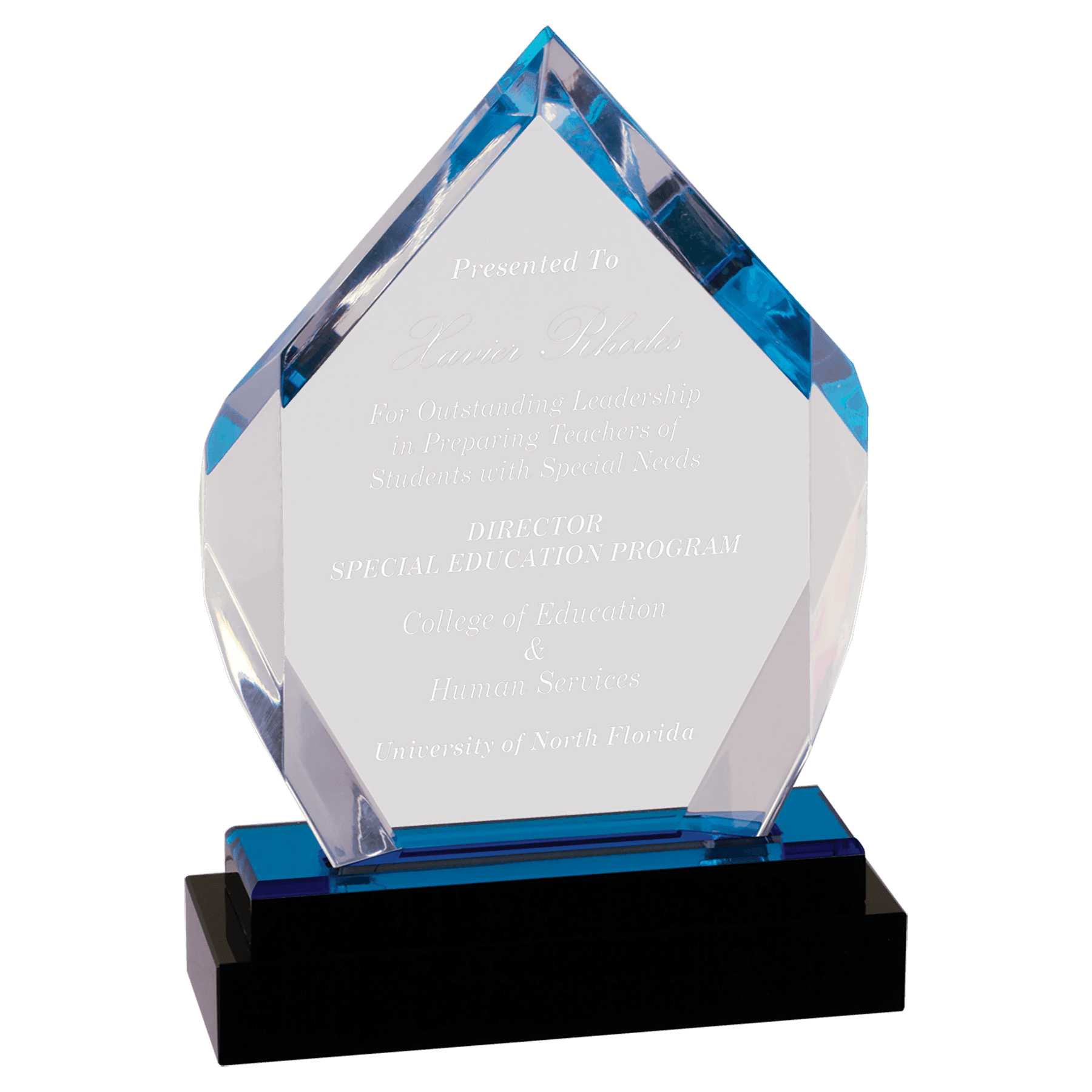 Blue 7" Fusion Diamond Impress Acrylic with Black Glass Base