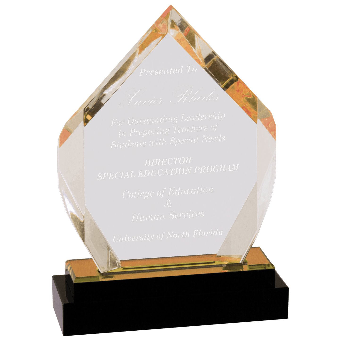 Gold 7" Fusion Diamond Impress Acrylic with Black Glass Base