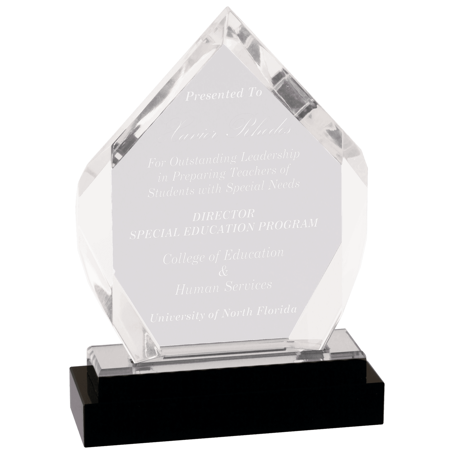 Silver 7" Fusion Diamond Impress Acrylic with Black Glass Base