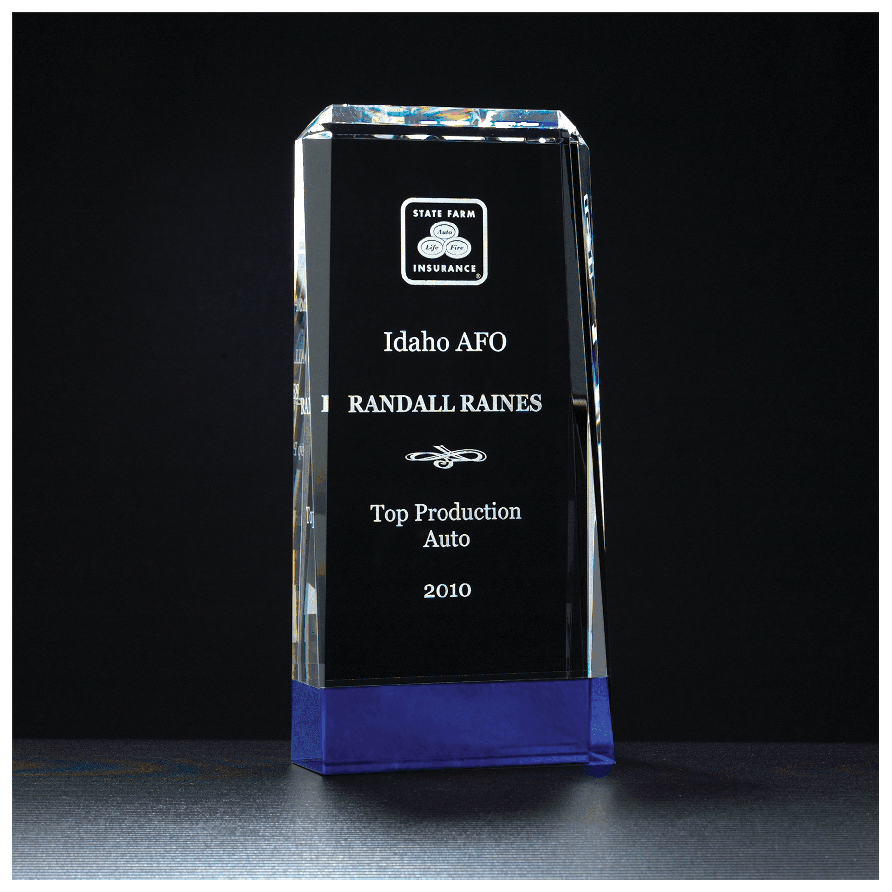 3 1/2" x 7 7/8" Premium Series Clear Crystal with Cobalt                    Blue Crystal Base