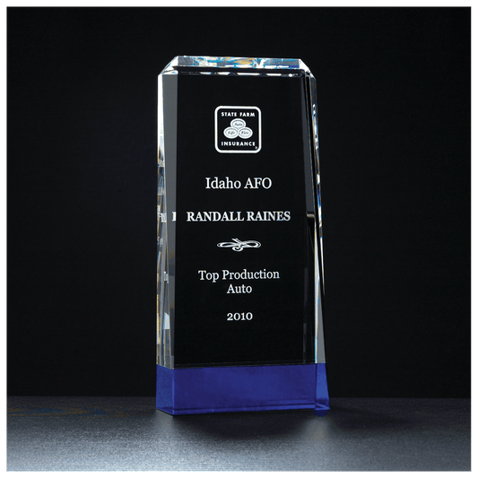 4" x 8 3/4" Premium Series Clear Crystal with Cobalt Blue Crystal Base     Blue Crystal Base