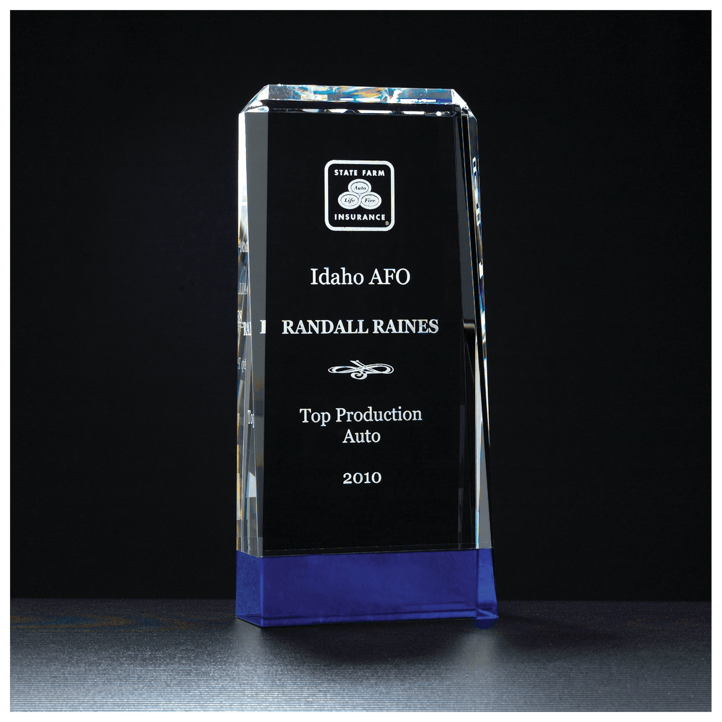 4 3/8" x 9 3/4" Premium Series Clear Crystal with Cobalt Blue Crystal Base