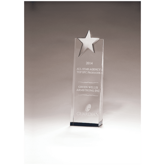 2 3/4" x 9" Crystal Trophy with Silver Star, Prism-3ffect