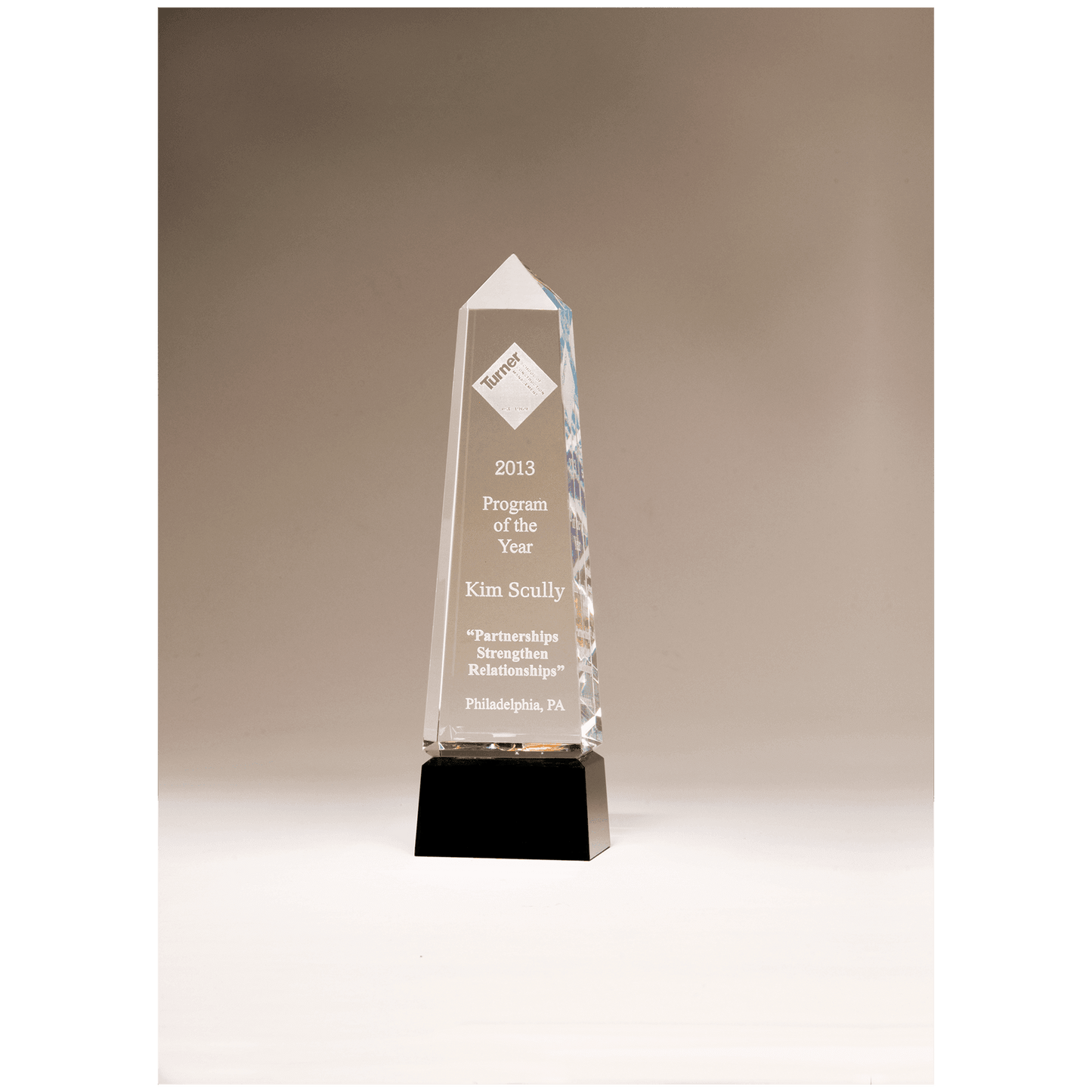 2 7/8" x 9 3/4" Crystal Obelisk with Prism-Effect Top and Black Base