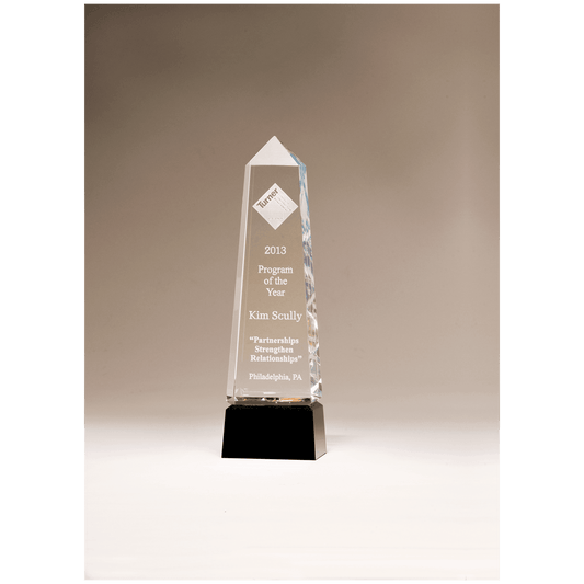 2 7/8" x 9 3/4" Crystal Obelisk with Prism-Effect Top and Black Base