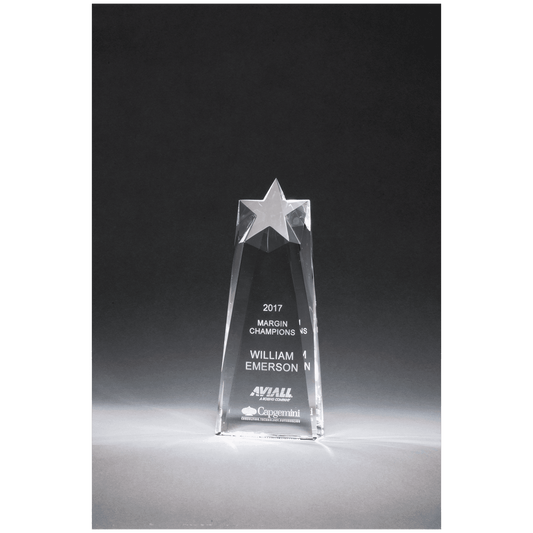 4" x 9 1/2" x 1 1/2" (Tapered) Star Trophy Carved From a Block of Crystal
