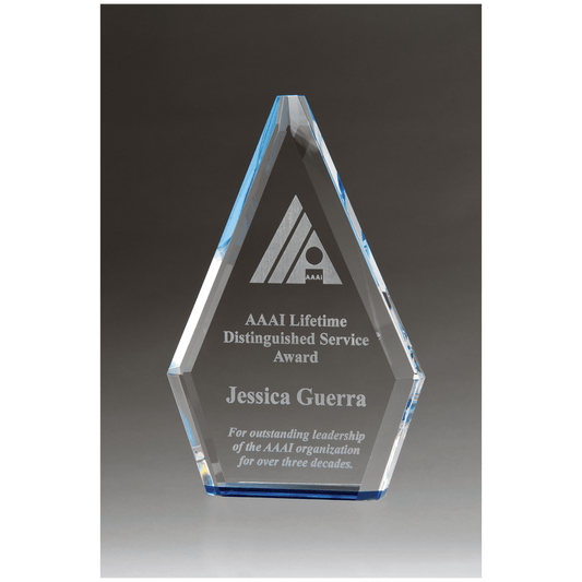 5 7/8" x 9" Flame Series Clear Crystal Award with Blue Accen               ted Bottom
