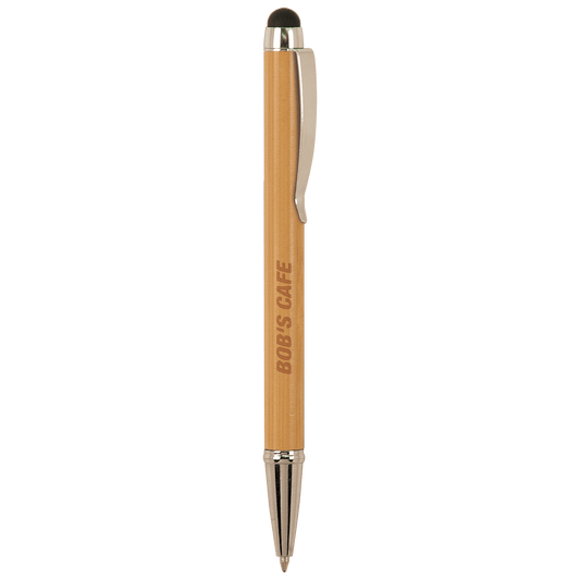 Bamboo with Silver Trim Laserable Pen with Stylus