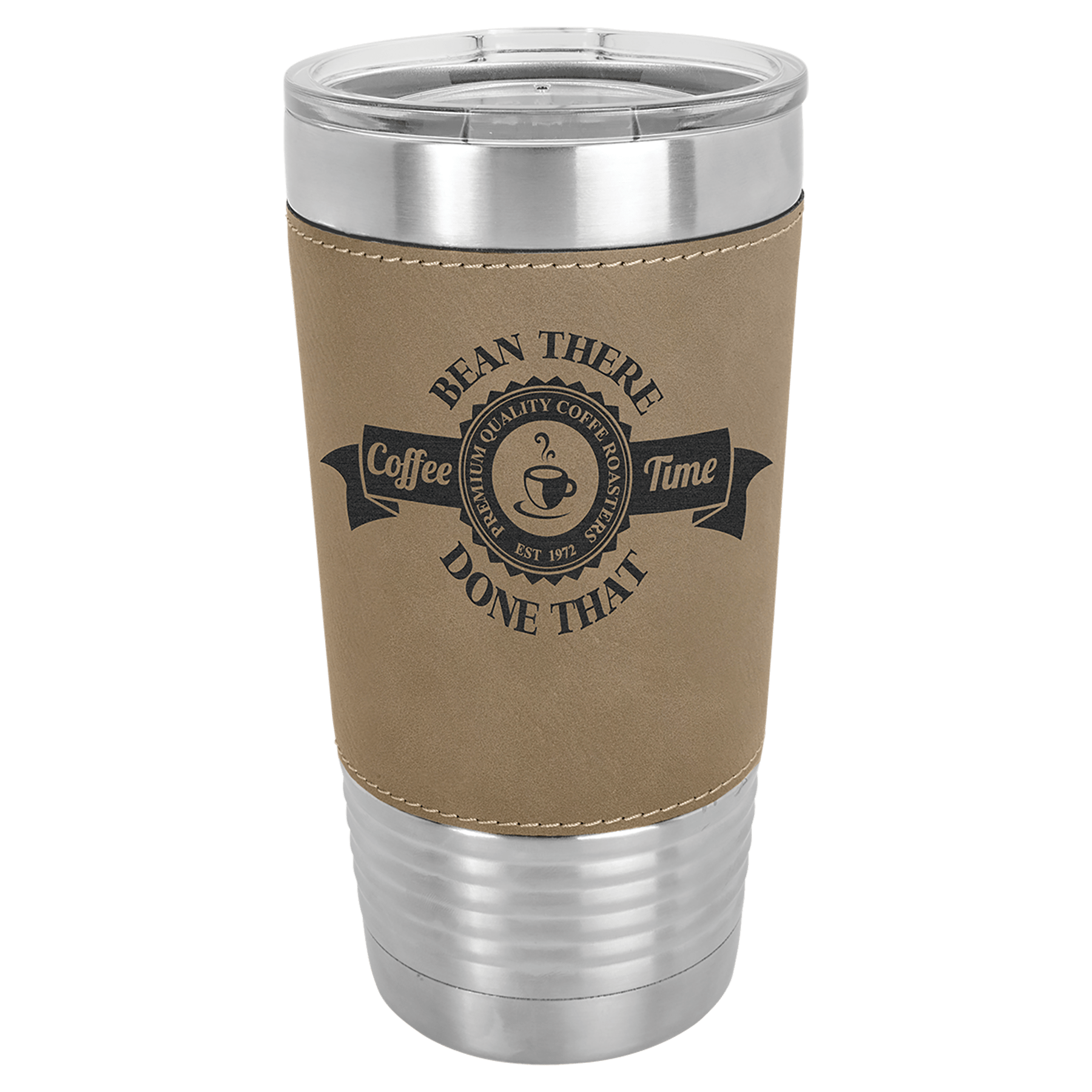 Light Brown Polar Camel 20 oz. Laserable Leatherette Tumbler with Clear Lid