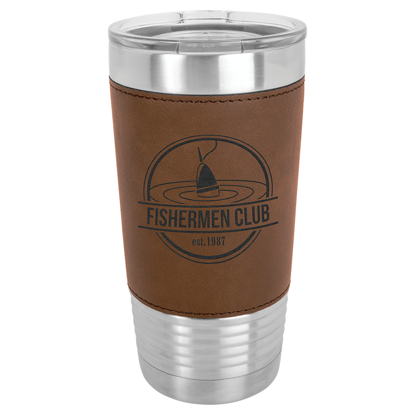 Dark Brown Polar Camel 20 oz. Laserable Leatherette Tumbler with Clear Lid
