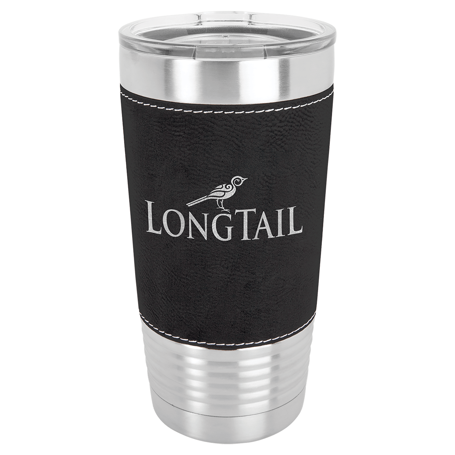 Black/Silver Polar Camel 20 oz. Laserable Leatherette Tumbler with Clear Lid
