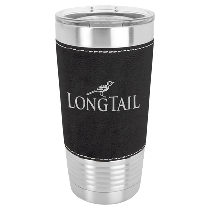 Black/Silver Polar Camel 20 oz. Laserable Leatherette Tumbler with Clear Lid