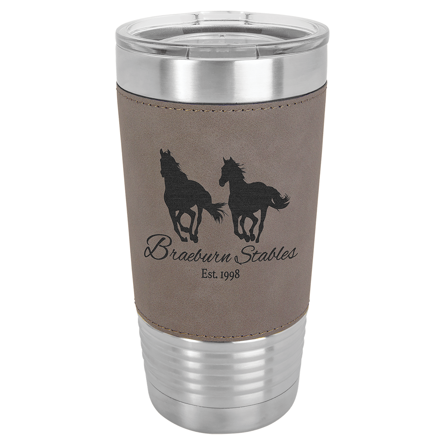 Gray Polar Camel 20 oz. Laserable Leatherette Tumbler with Clear Lid