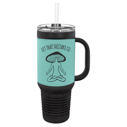 Black Teal Polar Camel 40 oz. Laserable Leatherette Travel Mug with a Handle & Straw