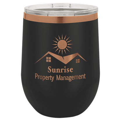 Black/Rose Gold Polar Camel 12 oz. Stemless Wine Tumbler