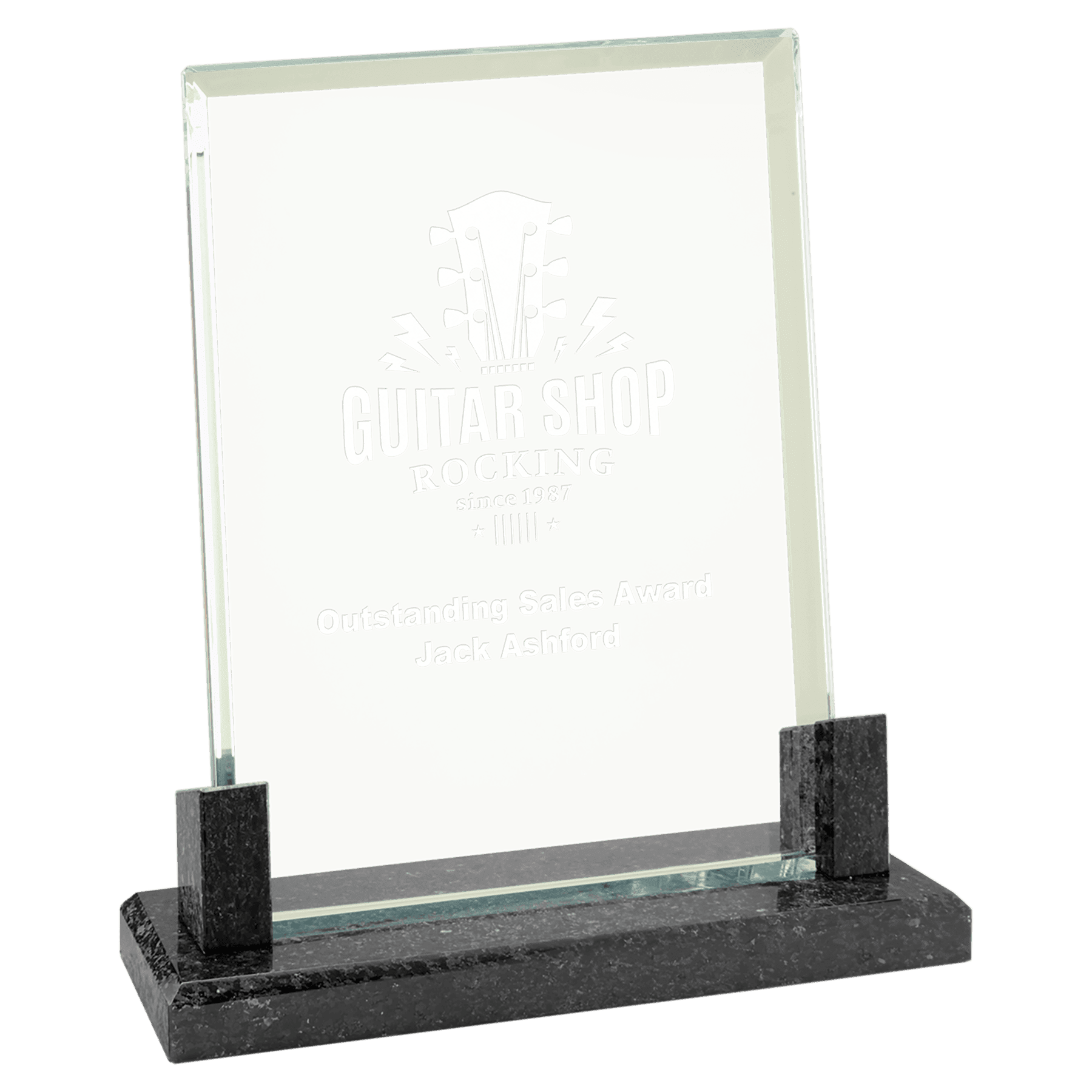 7" Rectangle Glass with Black Marble Base