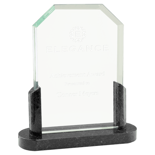 7" Clipped Corners Glass with Black Marble Base