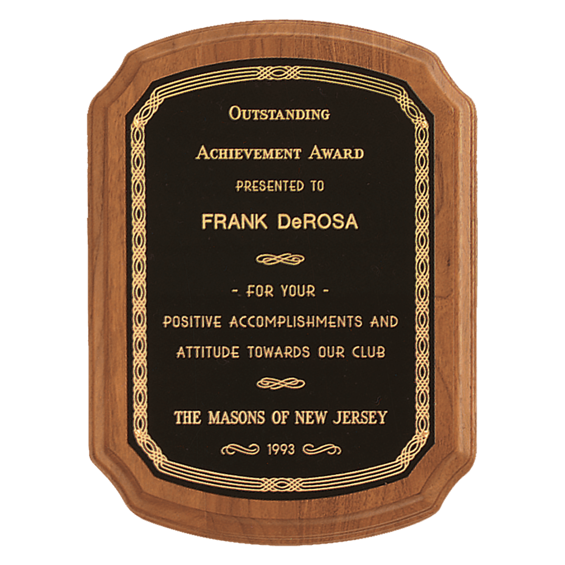 Walnut Plaque with Gold Border Laserable Black Brass 2 7" x 8" Coventry Series American Plate