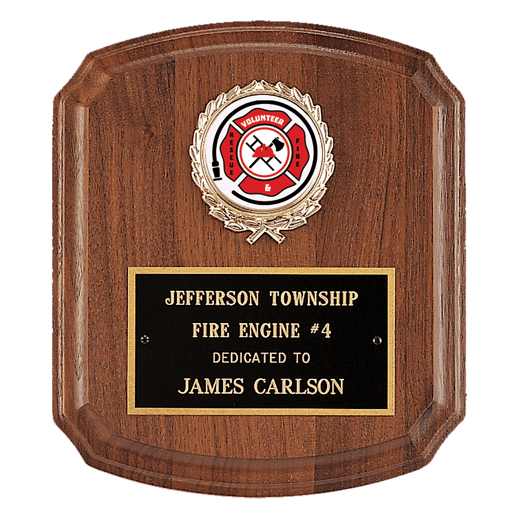 7" x 8" American Walnut Plaque with Gold Border Black Laserable Brass Plate and 2" Insert Holder- Witney Series (2" Inserts Sold Separately)