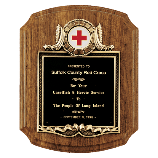 American Walnut Plaque with Gold Border Decorative Frame with 2" Insert Holder, Laserable Black Brass Plate - Witney Series (Inserts Sold Separately)