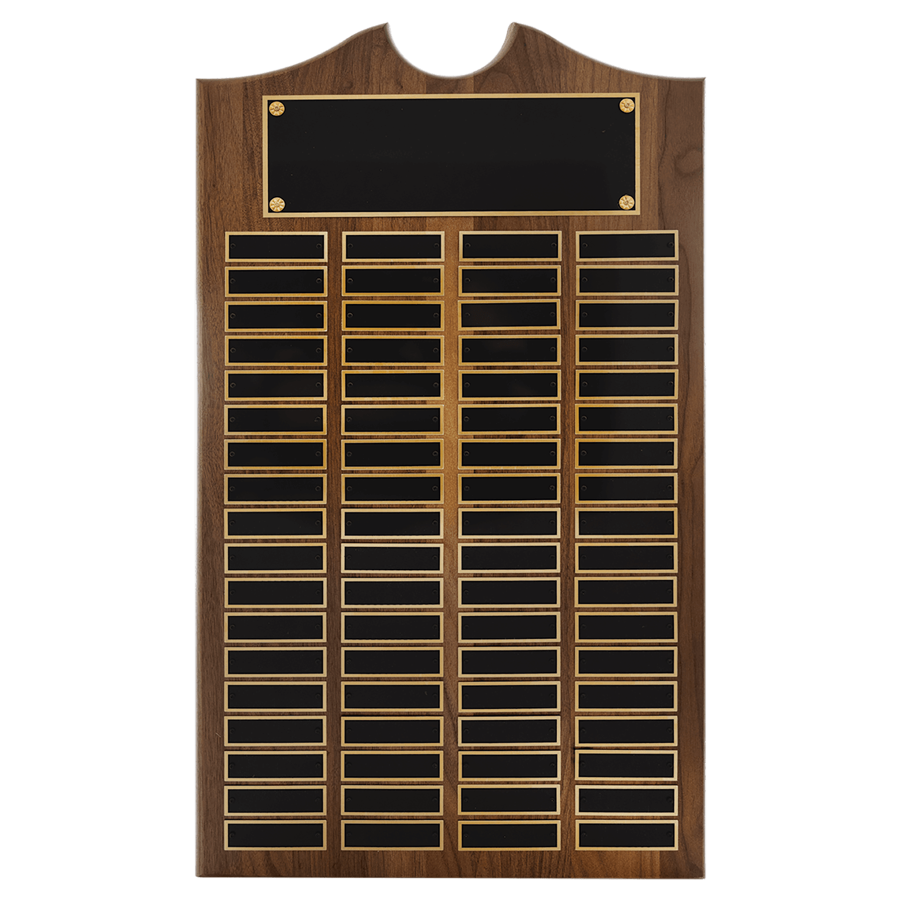 14" x 25" American Walnut Roster Plaque w/ 72 Plates