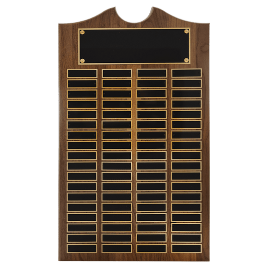 14" x 25" American Walnut Roster Plaque w/ 72 Plates
