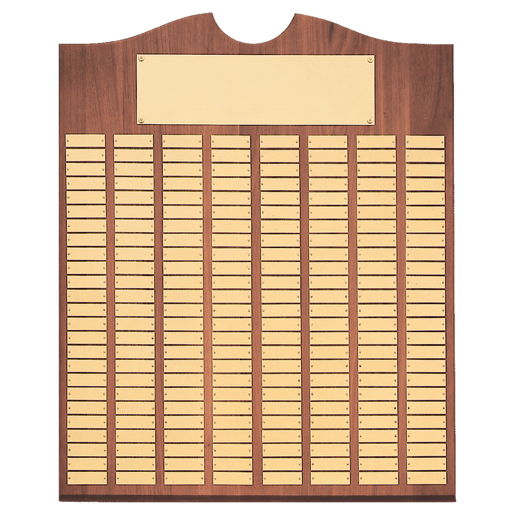 Walnut 270 Plate Perpetual Plaque with Brushed Brass 28" x 35"/Plates 7/8" x 2 3/4" American Plates