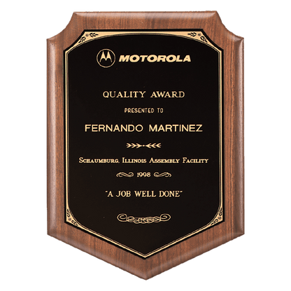 Walnut Plaque with Gold Border Laserable Black Brass 7" x 8" American Plate