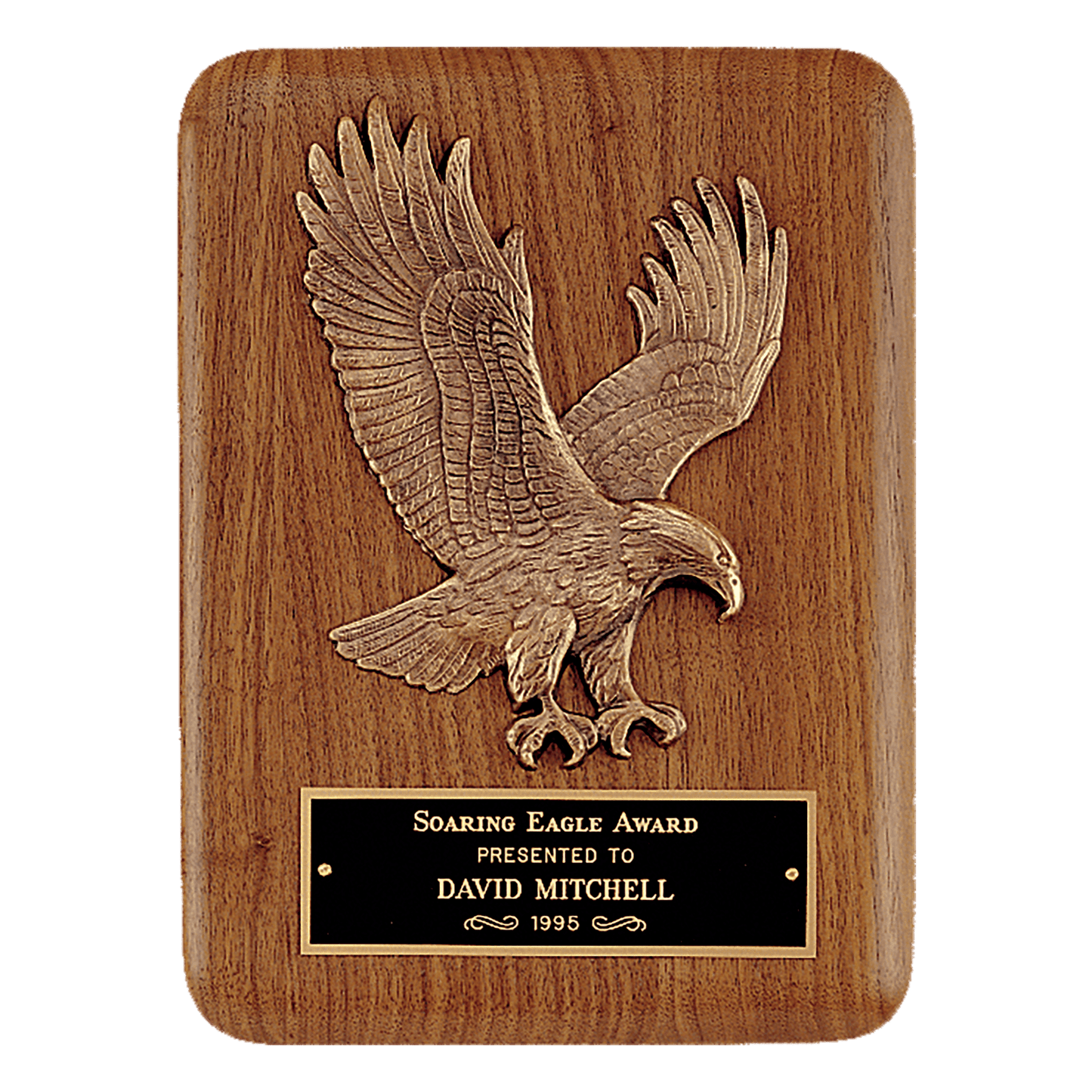 9" x 12" Solid American Walnut Plaque with Finely Detailed Eagle Relief Casting and Black Laserable Brass Plate