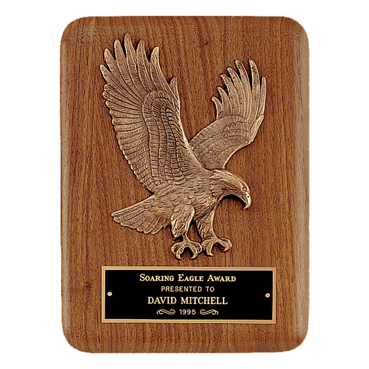9" x 12" Solid American Walnut Plaque with Finely Detailed Eagle Relief Casting and Black Laserable Brass Plate