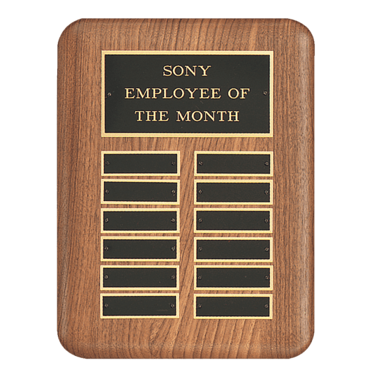 11" x 15" /Plates 7/8" x 2 3/4" American Walnut 24 Plate Perpetual Plaque with Black Brass Header Plate