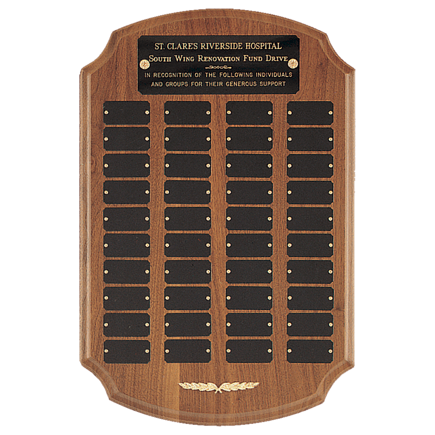 12" x 18"/Plates 1" x 2" American Walnut 40 Plate Perpetual Plaque with Black Brass Plates/Gold Trim