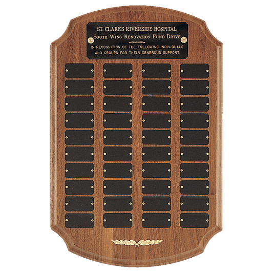 12" x 18"/Plates 1" x 2" American Walnut 40 Plate Perpetual Plaque with Black Brass Plates/Gold Trim