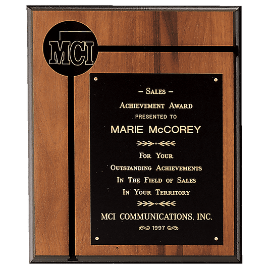12" x 14" American Walnut Routed Plaque w/Black Brass Plate and 2 1/2" Black Brass Disc