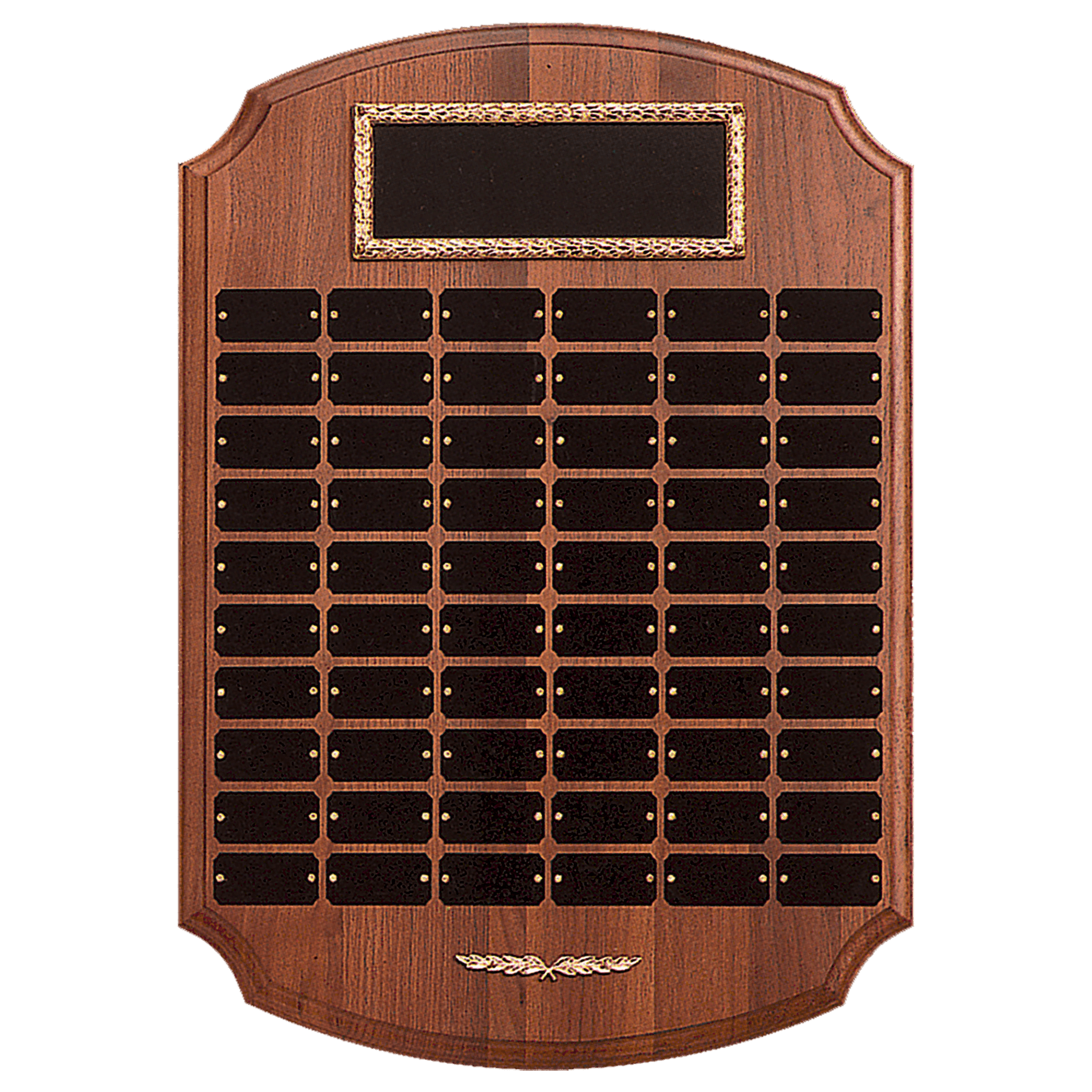 14" x 20"/Plates 1" x 2" American Walnut 60 Plate Perpetual Plaque with Black Brass Plates/Gold Trim
