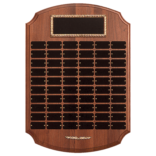 14" x 20"/Plates 1" x 2" American Walnut 60 Plate Perpetual Plaque with Black Brass Plates/Gold Trim