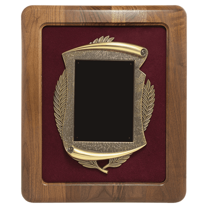 Walnut Frame w/Maroon Velour Back/Bronze Finish Frame/Black Brass 14" x 17" American Plate