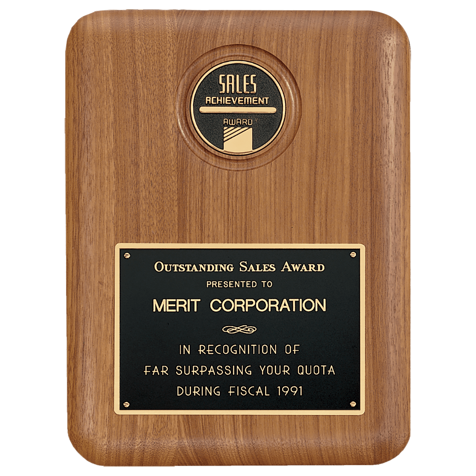 9" x 12" American Walnut CAM Plaque with Black Brass Plate (Medallion Sold Separately)
