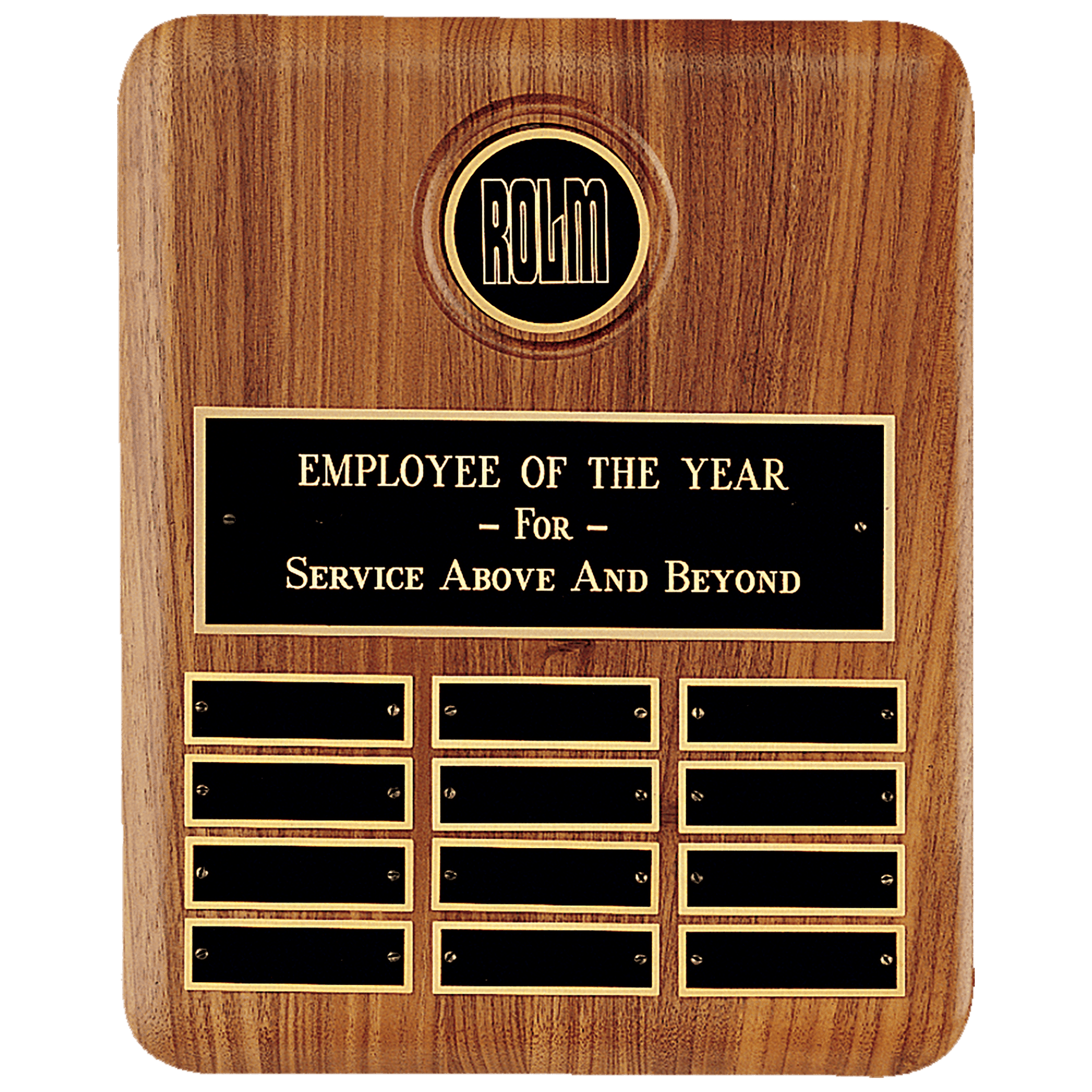 10 1/2" x 13" American Walnut 12 Plate Perpetual Plaque w/2 1/2" Black Brass Disc, Brass Plate