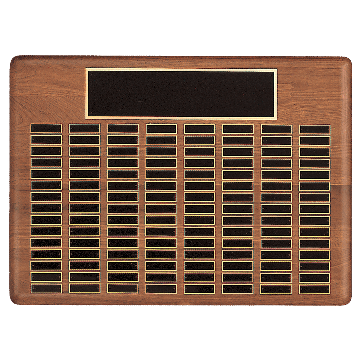 22" x 30"/Plates 7/8" x 2 3/4" American Walnut 120 Plate Perpetual Plaque with Black Brass Plated Steel