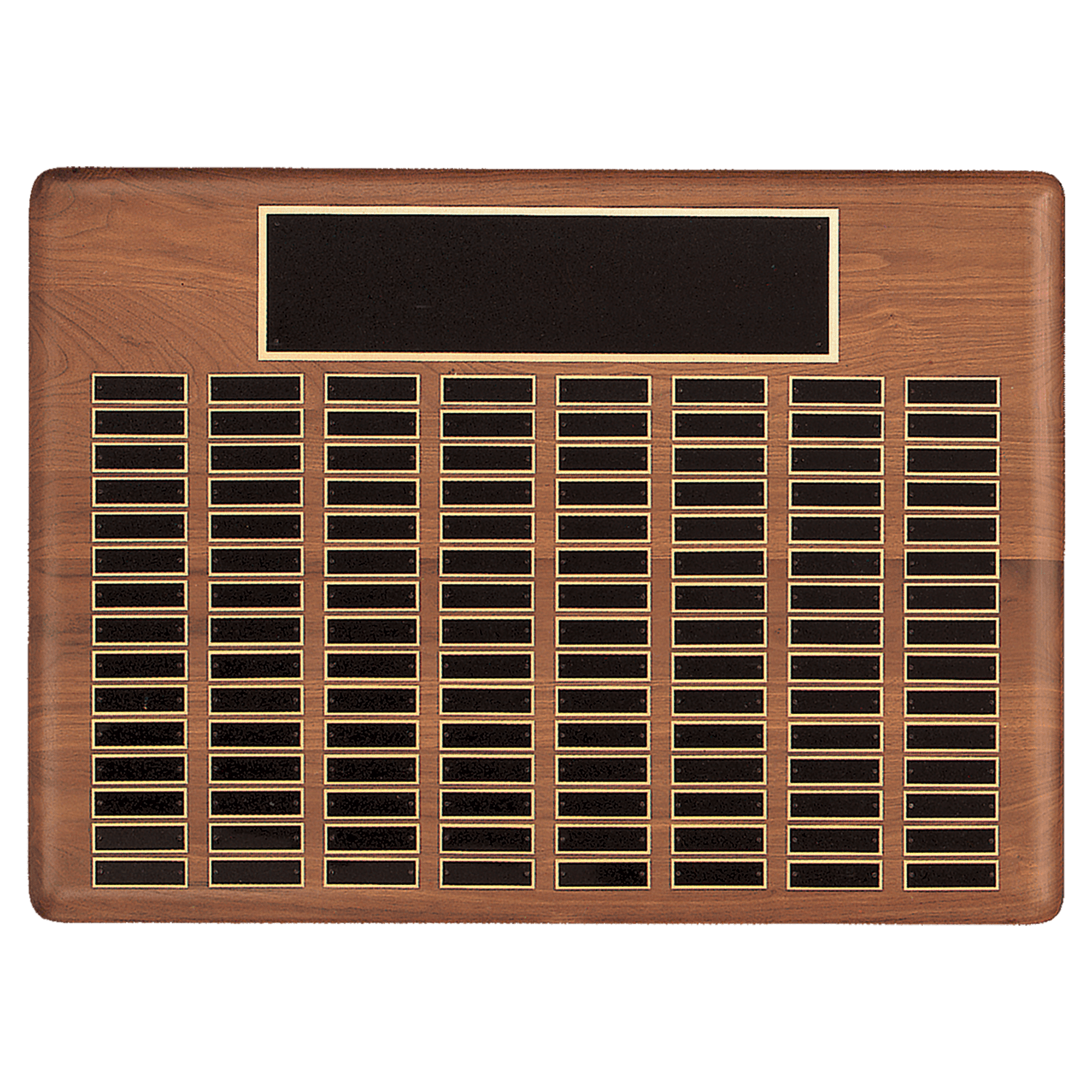 22" x 30"/Plates 7/8" x 2 3/4" American Walnut 120 Plate Perpetual Plaque with Black Brass Plated Steel