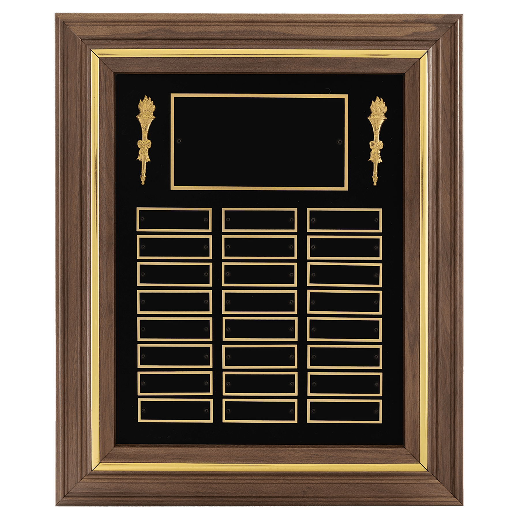 15" x 18"/Plates 7/8" x 2 3/4" American Walnut 24 Plate Perpetual Plaque with Black Brass Plates